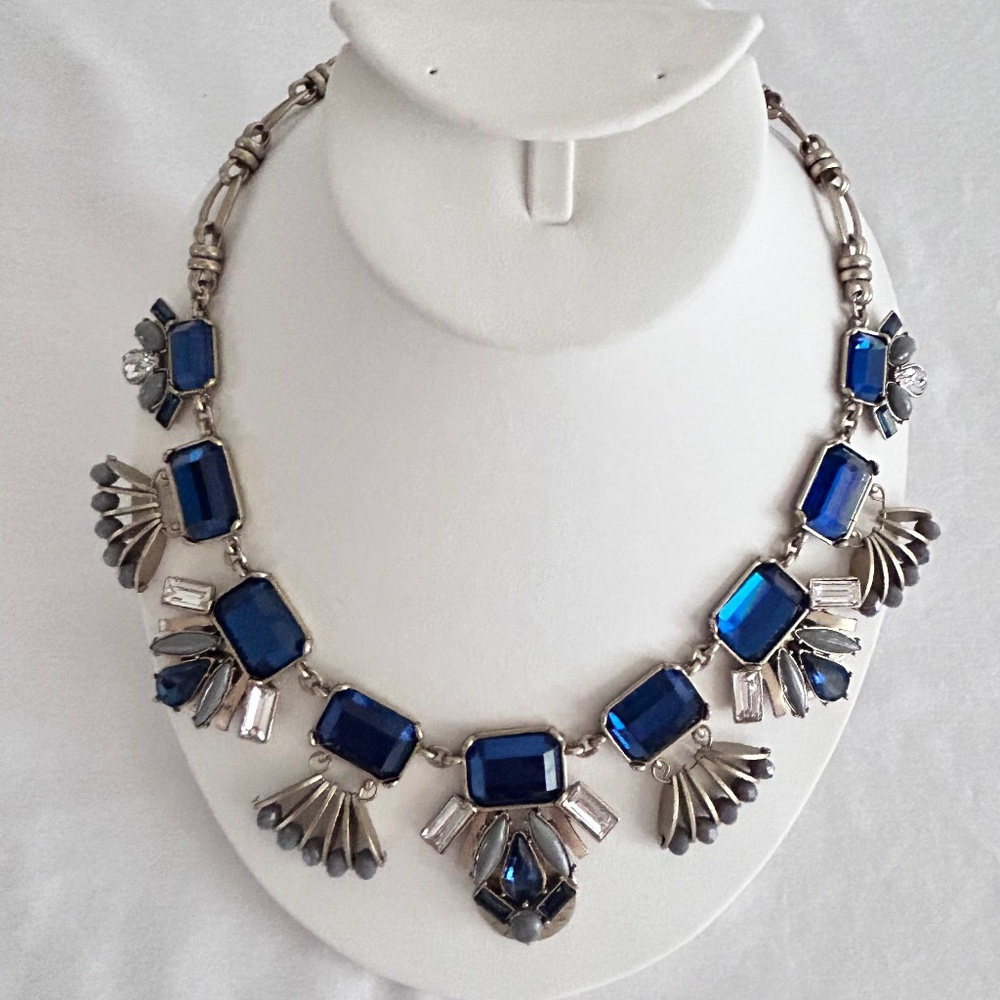 BELLA & JACK Vintage Statement Necklace Multi-Color Rhinestones Blue Silver Tone